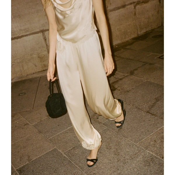 Doen Yaria Silk Satin Pant in Candlelight | Pants | Coveti, view 3