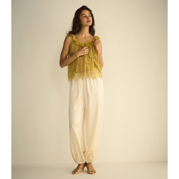 Doen Yaria Silk Satin Pant in Candlelight | Pants | Coveti, view 5