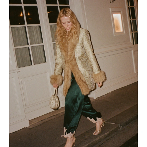 Doen Yaria Silk Satin Pant in Scarab | Pants | Coveti, view 2