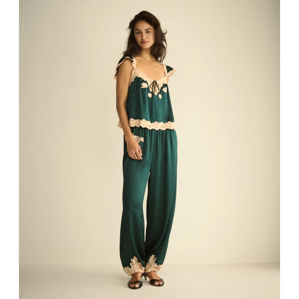 Doen Yaria Silk Satin Pant in Scarab | Pants | Coveti, view 3