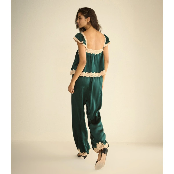 Doen Yaria Silk Satin Pant in Scarab | Pants | Coveti, view 4