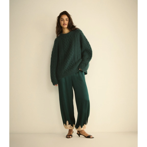 Doen Yaria Silk Satin Pant in Scarab | Pants | Coveti, view 6