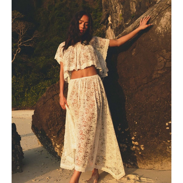 Doen Zinnia Skirt in Salt | Midi Skirts | Coveti, view 2