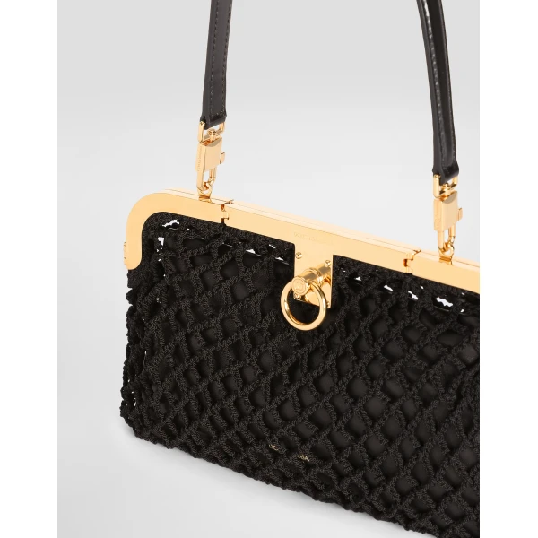 Black Dolce & Gabbana Amanda handbag in mesh and palmellato calfskin, view 6 | Totes & Top-Handle Bags