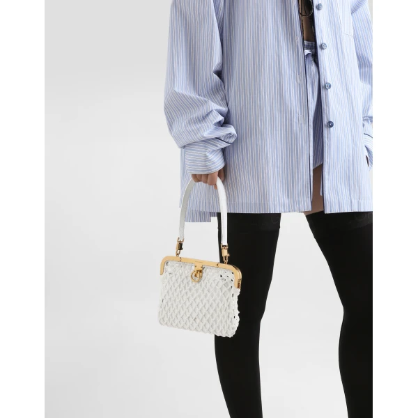 White Dolce & Gabbana Amanda handbag in mesh and palmellato calfskin, view 2 | Totes & Top-Handle Bags