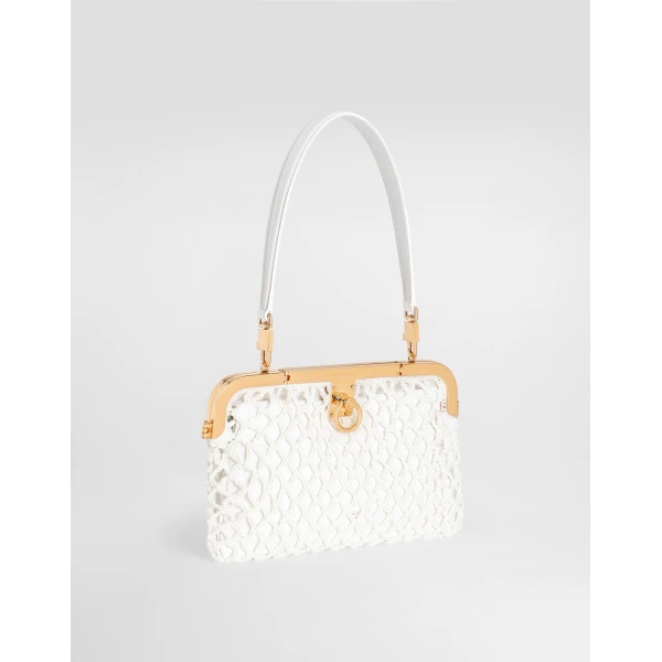 White Dolce & Gabbana Amanda handbag in mesh and palmellato calfskin, view 3 | Totes & Top-Handle Bags