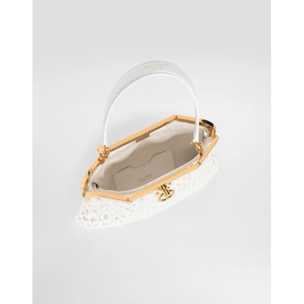 White Dolce & Gabbana Amanda handbag in mesh and palmellato calfskin, view 5 | Totes & Top-Handle Bags