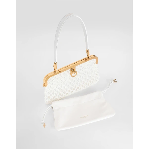 White Dolce & Gabbana Amanda handbag in mesh and palmellato calfskin, view 6 | Totes & Top-Handle Bags