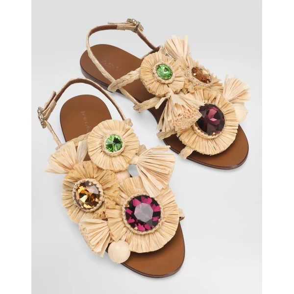 Multicolour Dolce & Gabbana Braided rafia flip-flops, view 4 | Flip Flops & Slides