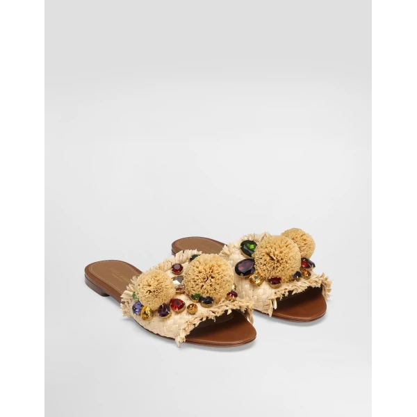 Multicolour Dolce & Gabbana Braided slipper with fringes, view 2 | Flip Flops & Slides