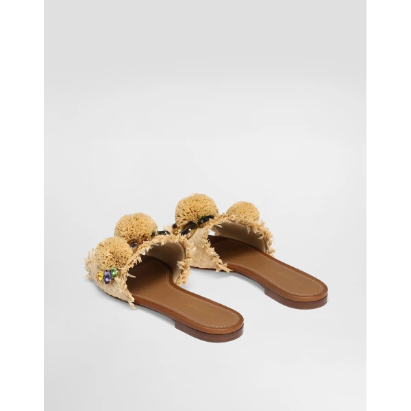 Multicolour Dolce & Gabbana Braided slipper with fringes, view 3 | Flip Flops & Slides