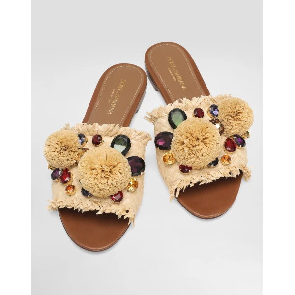 Multicolour Dolce & Gabbana Braided slipper with fringes, view 4 | Flip Flops & Slides