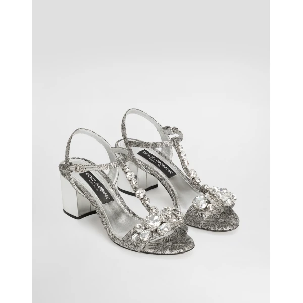 Multicolour Dolce & Gabbana Brocade sandals with stones embroidery, view 2 | Sandals