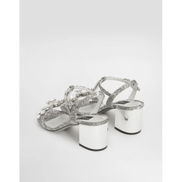 Multicolour Dolce & Gabbana Brocade sandals with stones embroidery, view 3 | Sandals
