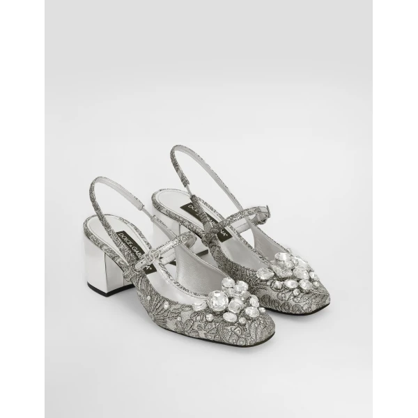 Multicolour Dolce & Gabbana Brocade slingback with embroidery and stones, view 2 | Heels