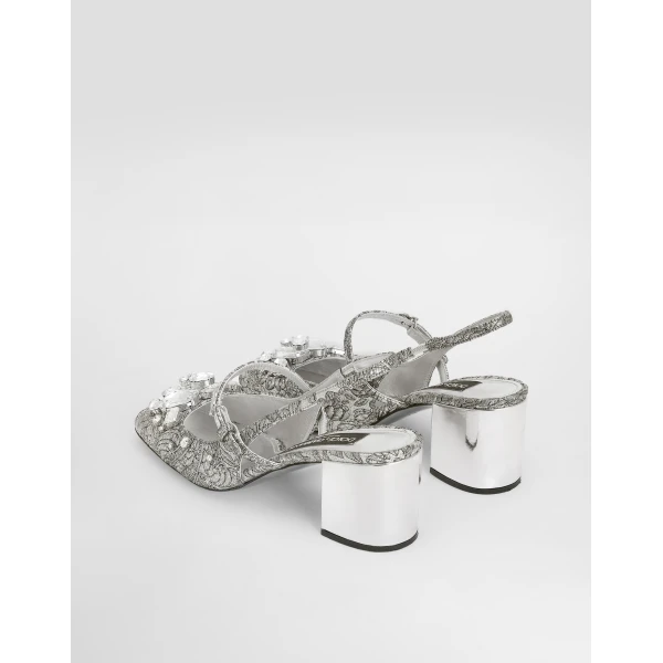 Multicolour Dolce & Gabbana Brocade slingback with embroidery and stones, view 3 | Heels