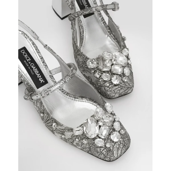 Multicolour Dolce & Gabbana Brocade slingback with embroidery and stones, view 4 | Heels