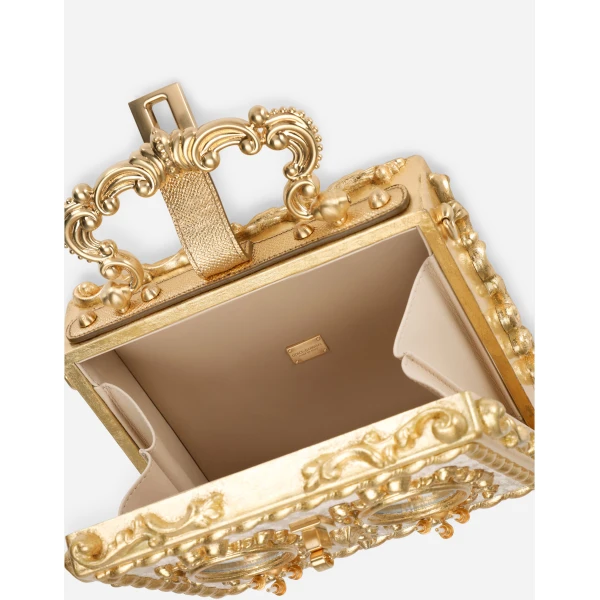 Multicolour Dolce & Gabbana Calfskin Dolce Box bag with rhinestone and mirrored detailing, view 4 | Totes & Top-Handle Bags