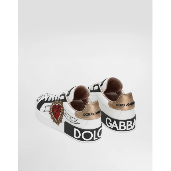 Multicolour Dolce & Gabbana Calfskin Portofino sneakers with embroidery, view 3 | Sneakers