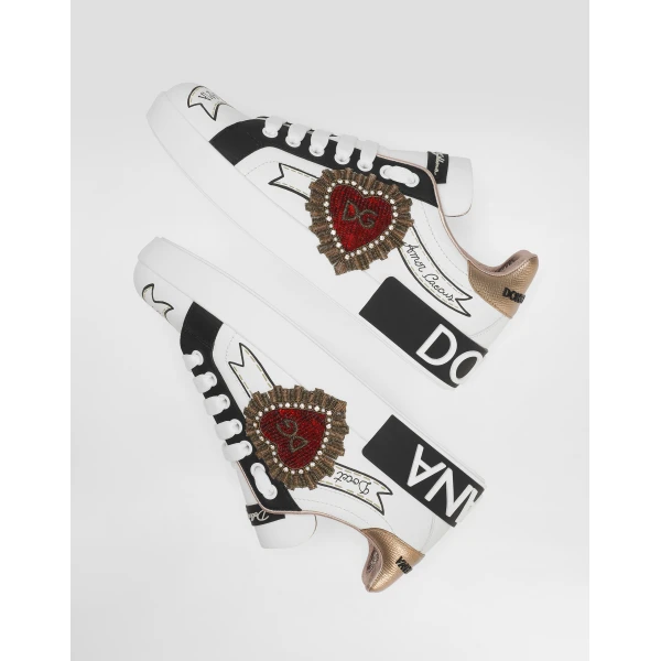 Multicolour Dolce & Gabbana Calfskin Portofino sneakers with embroidery, view 5 | Sneakers