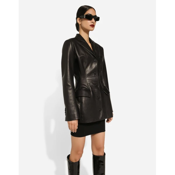 Black Dolce & Gabbana Calfskin Turlington jacket, view 4 | Blazers