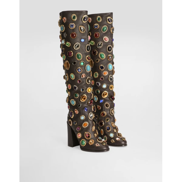 Multicolour Dolce & Gabbana Calfskin boots with stone embroidery, view 2 | Boots