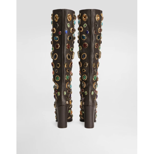 Multicolour Dolce & Gabbana Calfskin boots with stone embroidery, view 3 | Boots