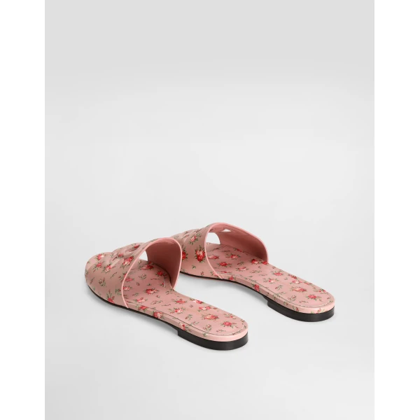 Multicolour Dolce & Gabbana Calfskin flat slippers with little roses print, view 3 | Flip Flops & Slides