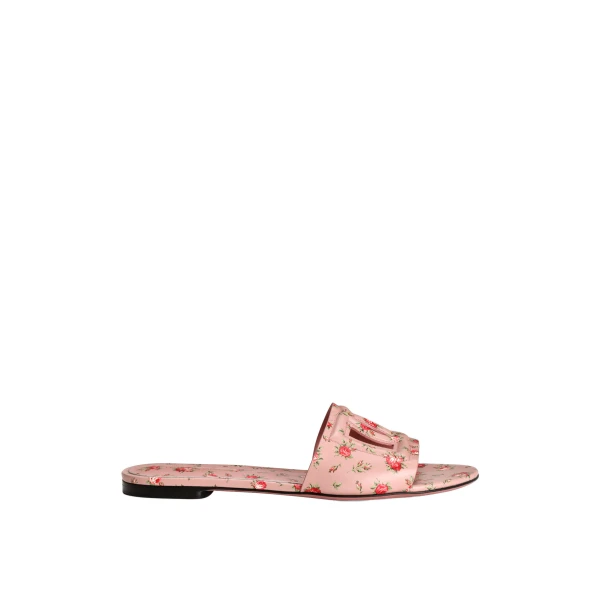 Multicolour Dolce & Gabbana Calfskin flat slippers with little roses print | Flip Flops & Slides