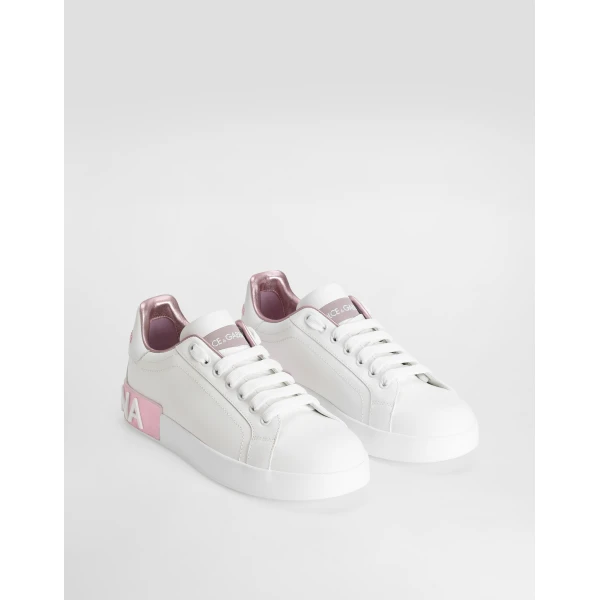 White and Pink Dolce & Gabbana Calfskin nappa Portofino sneakers, view 2 | Sneakers
