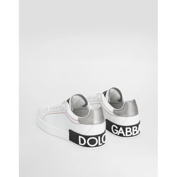 White and Silver Dolce & Gabbana Calfskin nappa Portofino sneakers, view 3 | Sneakers