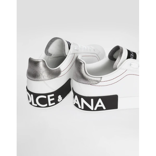 White and Silver Dolce & Gabbana Calfskin nappa Portofino sneakers, view 4 | Sneakers