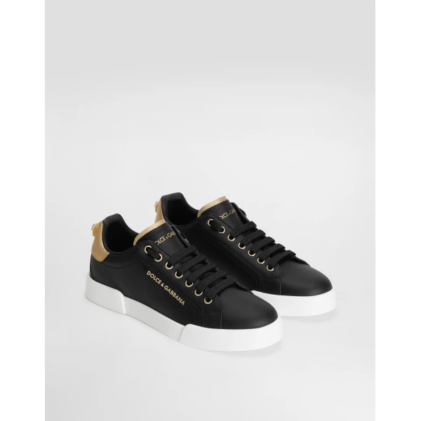 Black Dolce & Gabbana Calfskin nappa Portofino sneakers with lettering, view 2 | Sneakers