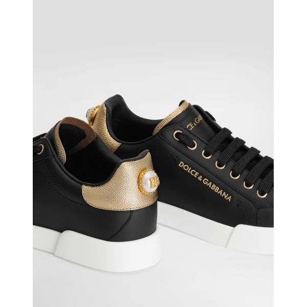 Black Dolce & Gabbana Calfskin nappa Portofino sneakers with lettering, view 4 | Sneakers