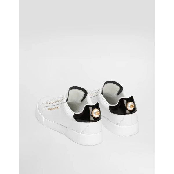 White Dolce & Gabbana Calfskin nappa Portofino sneakers with lettering, view 3 | Sneakers