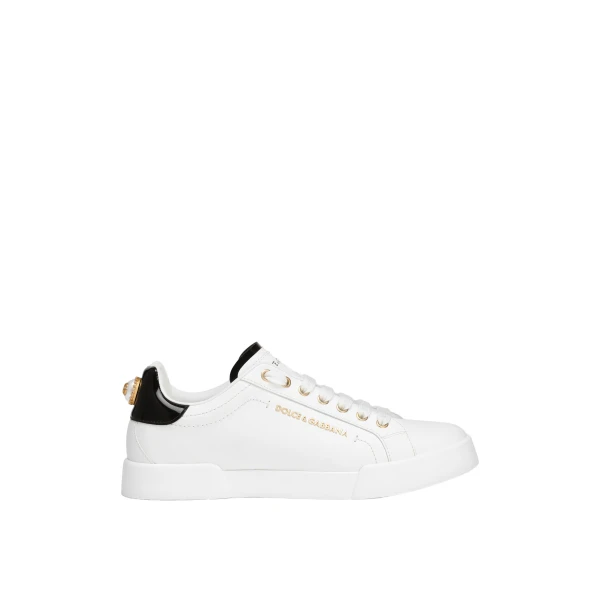 White Dolce & Gabbana Calfskin nappa Portofino sneakers with lettering | Sneakers