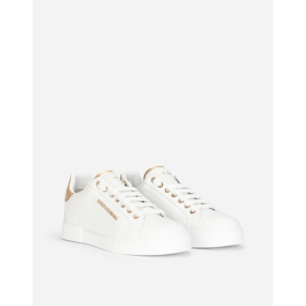 White Dolce & Gabbana Calfskin nappa Portofino sneakers with lettering, view 2 | Sneakers