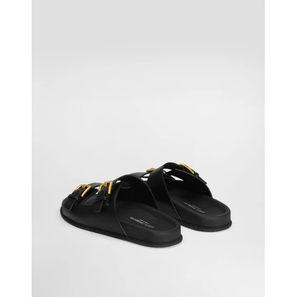 Black Dolce & Gabbana Calfskin sliders, view 3 | Flip Flops & Slides