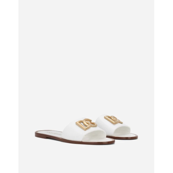 White Dolce & Gabbana Calfskin sliders, view 2 | Flip Flops & Slides