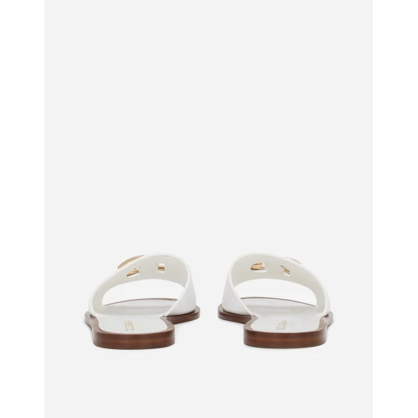 White Dolce & Gabbana Calfskin sliders, view 3 | Flip Flops & Slides