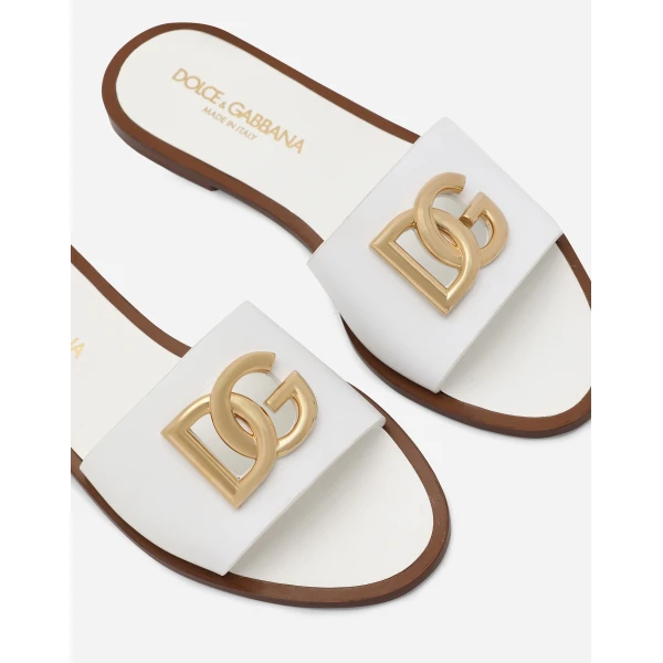 White Dolce & Gabbana Calfskin sliders, view 5 | Flip Flops & Slides