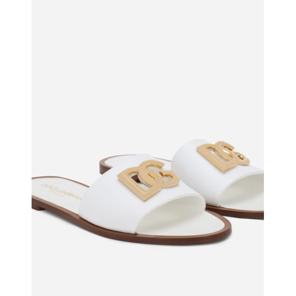 White Dolce & Gabbana Calfskin sliders, view 6 | Flip Flops & Slides