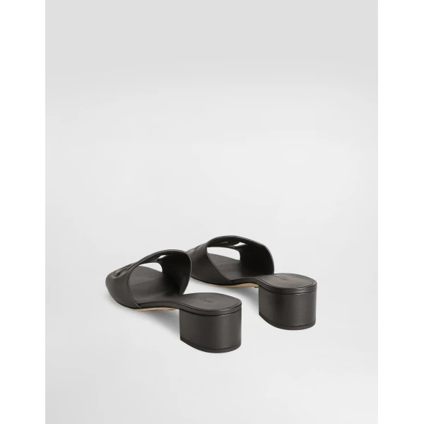 Black Dolce & Gabbana Calfskin sliders with DG logo, view 4 | Flip Flops & Slides