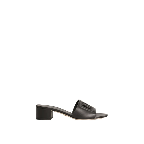 Black Dolce & Gabbana Calfskin sliders with DG logo | Flip Flops & Slides