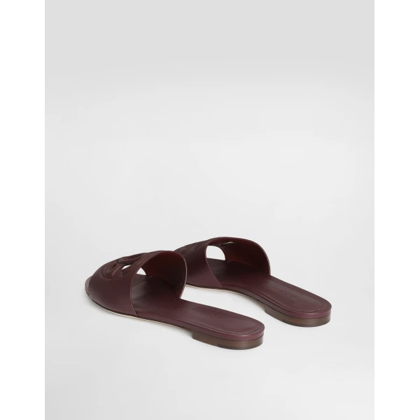 Bordeaux Dolce & Gabbana Calfskin sliders with DG logo, view 3 | Flip Flops & Slides