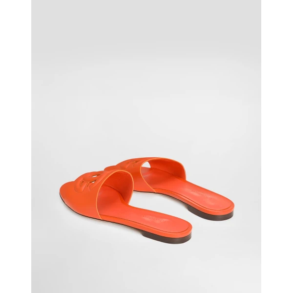 Orange Dolce & Gabbana Calfskin sliders with DG logo, view 3 | Flip Flops & Slides