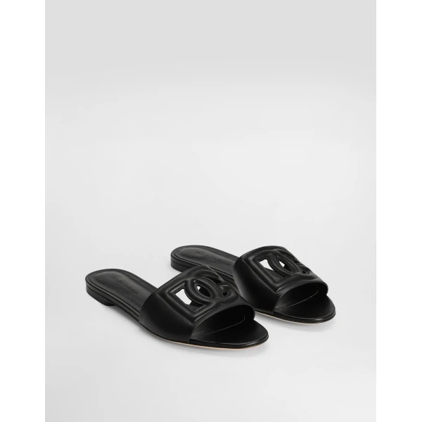 Black Dolce & Gabbana Calfskin slides, view 2 | Flip Flops & Slides