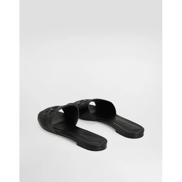 Black Dolce & Gabbana Calfskin slides, view 3 | Flip Flops & Slides