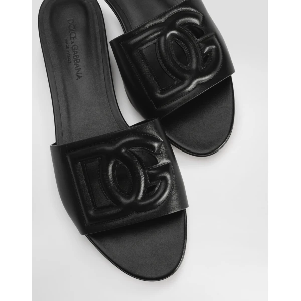 Black Dolce & Gabbana Calfskin slides, view 4 | Flip Flops & Slides