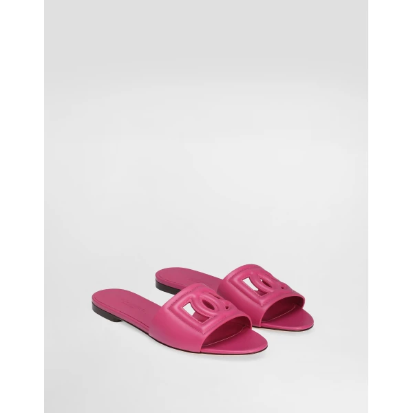 Lilac Dolce & Gabbana Calfskin slides with DG logo, view 2 | Flip Flops & Slides